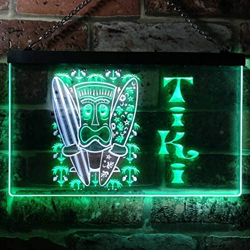 Surf Mask Man Tiki Bar Dual LED Neon Light Sign